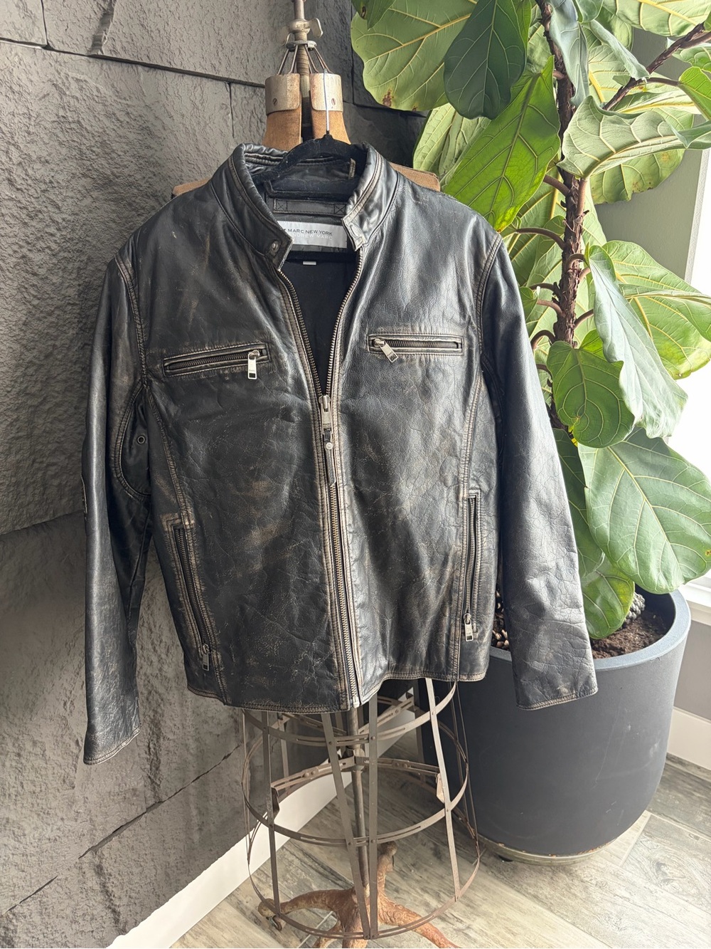 Mens Black Leather Zip Jacket
